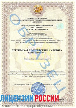 Образец сертификата соответствия аудитора №ST.RU.EXP.00006030-1 Соликамск Сертификат ISO 27001
